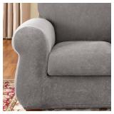SureFit Stretch Pique Chair Slipcovers, Two Piece Chair Cover includes Slipcover and One Cushion Cover for a Secure Fit, Machine Washable Geometric Patterned Cushion and Chair Covers, Flannel Gray