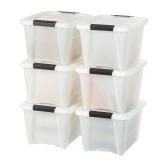 IRIS USA 19 Qt Stackable Plastic Storage Bins with Lids, BPA-Free, Made in USA - Discreet Organizing Solution, Latches, Durable Nestable Containers, Secure Pull Handle - Pearl
