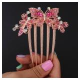 Boho Rhinestone Butterfly Hair Comb Bridal Wedding Pink Crystal Hair Side Combs with Long Teeth Sparkly Hair Accessories for Women and Girls (Pink) Retail $10.15