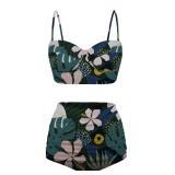 Angerella Floral Printed Swimsuits for Women Teen Girls Comfy Soft High Rise Bikini Sets,Green M
