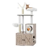 Feandrea Cat Tree with Litter Box Enclosure, 2-in-1 Modern Cat Tower, 54.3-Inch Cat Condo with Scratching Posts, Removable Pompom Sticks, Greige UPCT113G01
