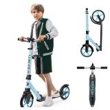 WAYPLUS Kick Scooter for Kids and Teens, Blue, 8-Inch, Foldable, Lightweight, Safety Features, Smooth Ride, Adjustable Height