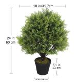 THE BLOOM TIMES 2ft Artificial Topiary Ball Trees Outdoor 2 Pack 24 Inch Tall Faux Cedar Sphere Plants Outside Fake Bushes and Shrubs for Front Porch Garden Patio Decor Set of 2 - Retail: $102.32