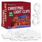 Meetory Christmas Light Clips, 100 Mini Hanging Hooks for Gutters & Shingles, Weatherproof Plastic Hooks for Xmas Lights Outside