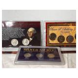 First and last Washington silver quarters, Susan B Anthony dollars and silver nickel mint mark collection