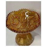 Imperial marigold carnival glass vase and creamer dish