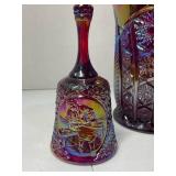 Indiana sunset carnival glass pitcher and hand bell