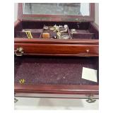 Jewelry box 12x9x7 with contents jewelry box is missing handle and has chips