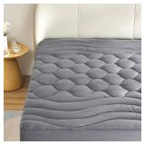SONIVE Cooling Mattress Pad - Quilted Fitted Noiseless Mattress Cover, Soft and Fluffy Mattress Protector, Down Alternative Fill Mattress Topper with 8-21" Deep Pocket (Grey, Queen)