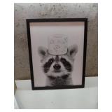 Funny Raccoon Framed Wall Art in Toilet,Black and White Toilet Paper Raccoon Canvas Wall Art Prints Farmhouse Bathroom Decor,Humor Animals Bathroom Painting Canvas Rustic Style Artwork(16"x20",