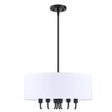4 Light 18" Traditional Chandelier Hanging Light,White Linen Drum Shade Adjustable Rod Black Finish for Kitchen Island Bedroom Dining Room(BULBS NOT INCLUDED!)- Retail: $131.46