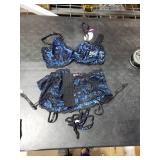Avidlove Women Lace Lingerie Set with Garter Belt High Waist Bra and Panty Set Sexy Boudoir Outfits (Blue,XL)