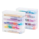 IRIS USA Plastic Bead Craft Hobby Art School Supply Pencil Box Storage Organizer Container with Latching Lid, 8-Pack, for Pens Ribbons Wahi Tape Sticker Yarn Ornaments, Stackable, Clear, Large