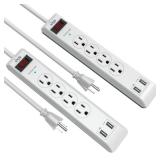 KMC 4-Outlet Surge Protector Power Strip 2-Pack, Overload Protection, 4-Foot Cord with 2.4A 2-Port USB Ports, ETL Listed