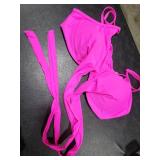 OMKAGI Women High Waisted Bandage Bikini Top Wrap Push Up Swimsuits Two Piece(XL,31-Pink Black)