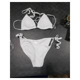 Women Two Piece Swimsuit Sexy Swimwear Halter String Triangle Bikini Sets White S