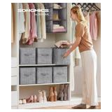 SONGMICS Storage Cubes, 11-Inch Non-Woven Fabric Bins with Double Handles, Set of 6, Closet Organizers for Shelves, Foldable, for Clothes, Cattail Gray UROB26LG