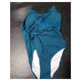 Tempt Me Blue Green Women One Piece Bathing Suits Tummy Control Swimsuits Cutout Mesh Front Cross Swimwear XL