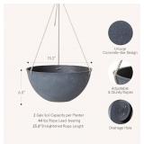 LA JOLIE MUSE Large Hanging Planters for Outdoor Plants - Hanging Flower Pots Weathered Gray (13.2 Inch, Set of 2)