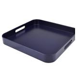 SforGUVA Square Navy Blue Decorative Serving Tray with Handles, Versatile Ottoman Tray for Coffee Table, Entertaining, Outdoor Patio, Living Room, 13*13*1.6