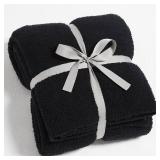 CYMULA Knit Throw Blanket for Couch Black-Super Soft Lightweight Plush Fuzzy Fluffy Cozy Blankets and Throws for Sofa Bed, 50x60 inches