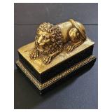 VINTAGE BORGHESE LION SCULPTURE JEWELRY OR TRINKET BOX GOLD GILT
