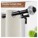USFOOK 1 Inch Double Curtain Rods 72 to 144 Inches (6-12 ft), Black Drapery Rods for Windows, Telescoping Dual Curtain Rod with Translucent Finials