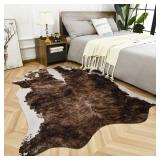 Easycozy Faux Cowhide Rug Large Cow Print Rug 4.6 x 5.2 Feet Thickened Elastic Cowhide Rug for Bedroom Living Room Home Office Western Decor