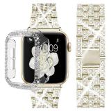 Bekomo Compatible for Apple Watch Band 49mm 45mm 41mm 38mm 40mm 42mm 44mm with 2 Pack Bling Crystal Diamonds Case Cover, iwatch SE Series 9 Ultra 2 8/7/6/5/4/3/2/1 Bands for Women - (Champagne 41mm)
