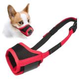 LUCKYPAW Dog Muzzle Anti Biting Barking and Chewing with Comfortable Mesh Soft Fabric and Adjustable Strap, Suitable for Small, Medium and Large Dogs(Red Trim,S)