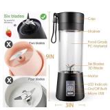 TOPDAOYUN Portable Blender, Personal Size Blender Cup, USB Electric Juicer for Shakes and Smoothies with 6 Ultra Sharp Blades, Mini Blender for Travel/Picnic/Office/Gym Black