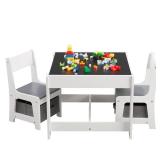 Kids Table and Chair Set, 3 in 1 Wooden Activity Table with Storage Drawer for Toddlers Drawing, Reading, Crafts, Play, 2 in 1 Detachable Tabletop Table and Chair Set for Home, Nursery, Playroom