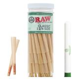 RAW Cones 1 1/4 Size: 50 Pack Patented Slow Burning Pre Rolled Rolling Papers & Tips, Classic Raw Paper, 84mm (Missing Pieces)