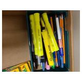 Pencils, pens, crayons, colored pencils, highlighters.