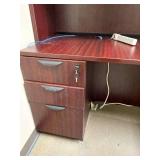 Curved edge L-shaped desk 29 x 77 x 71 in with hutch 36 x 72 x 15 in
