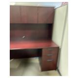 L-shaped desk with hutch and cubicle walls 65h x 74 x 74