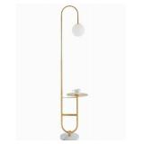 Floor Lamp with Shelf, Functional Bedside Lamp with Marble Table for Bedroom, Living Room or Office (with Mable Table)