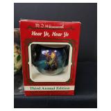 MJ Hummel Vintage Ornaments with Boxes - 1983 "Ride into Christmas" 1st Edition, 1985 "Hear Ye, Hear Ye" 3rd Edition, and 1981 "Our ___ Christmas Together"