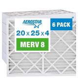 6 Pack Aerostar 20x25x4 MERV 8 Pleated Air Filter, AC Furnace Air Filter, White