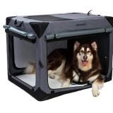42 Inch Collapsible Dog Crate with Curtains, Travel Dog Crate for Airflow and Calm, Grey