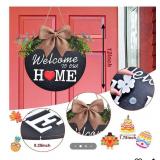 Interchangeable Welcome Home Sign, Seasonal Front Porch Door Decor With 21 Changeable Seasonal Icons for Halloween/Christmas/Independence Day, Rustic Wood Wreaths for Housewarming Gift (12") (Black)
