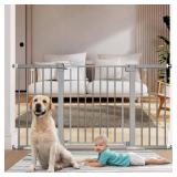 BABELIO 29-55 Inch Extra Wide Baby Gate, Metal Auto Close Dog Gate for The House and Doorways, Pressure Mounted Pet Gate, NO Tools Needed NO Drilling, with Wall Cups, Gray - Retail: $102.15