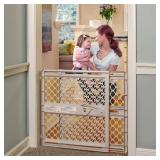 Toddleroo by North States Supergate Ergo Child Gate, Baby Gate for Stairs and Doorways. Includes Wall Cups. Pressure or Hardware Mount. Made in USA. (26" Tall, Sand)