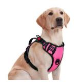 rabbitgoo Dog Harness Medium Sized, No Pull Pet Harness with Soft Padded Handle, Adjustable Reflective Vest with 3 Buckles, Easy Walking Harness with 2 Leash Clips, Pink, M
