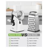 Cheese Grater, Reemix Rotary Cheese Grater with Handle, Kitchen Rotary Mandoline Vegetable Slicer with 3 Replaceable Stainless Steel Blades, for Nuts, Vegetable, Chocolate, Chesse (White)