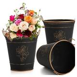 AVLA 3 Pack Galvanized Bucket, Rustic Farmhouse Metal Flower Vase, Vintage Plant Pot, Decorative Tin Pails with Handles for Wedding Decorations, Centerpieces, Home Decor, Garden Planter, 5.7 Inch