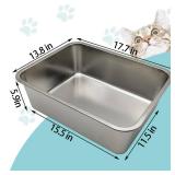 Hamiledyi 2PCS Stainless Steel Cat Litter Box 17.7" X 13.8" X 5.9" Pet Large Metal Cat Litter Box with High Sides Easy to Clean No Odor Non-slip Pet Toilet for Cat Kitties Rabbits Hedgehog