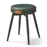 VASAGLE EKHO Collection - Dining Chairs Stools, Upholstered Kitchen Stools, Vanity Stools, Synthetic Leather with Stitching, Mid-Century Modern, 19-Inch Tall, Easy Assembly, Forest Green