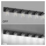 Retails $230! Aipsun 48in Vanity Light Black Bathroom Vanity Lighting Fixtures 6 Light Bathroom Light Fixtures with Clear Glass Shade(Exclude Bulb)