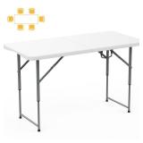 SKOK 330lbs Folding Picnic Table 4/6/8 Foot Adjustable Height, 4/6/8FT Plastic Picnic Table Portable with Handle, Utility Commercial Craft Sewing Card Table with Heavy Duty Frame for Party & Events